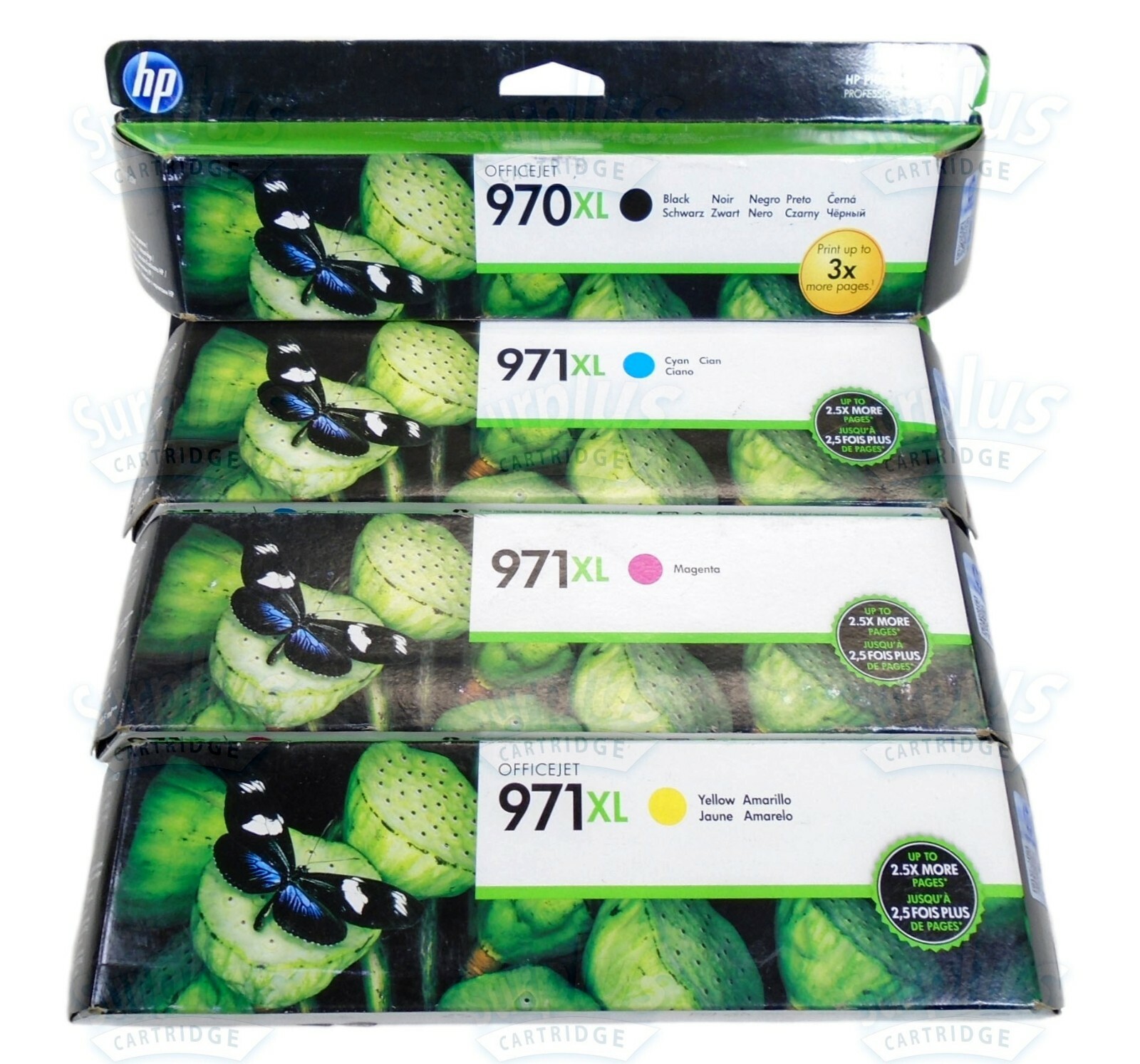 4pk Genuine HP 970XL Black & 971XL Color X476dn X576dn X451dn X551dw Retail Box