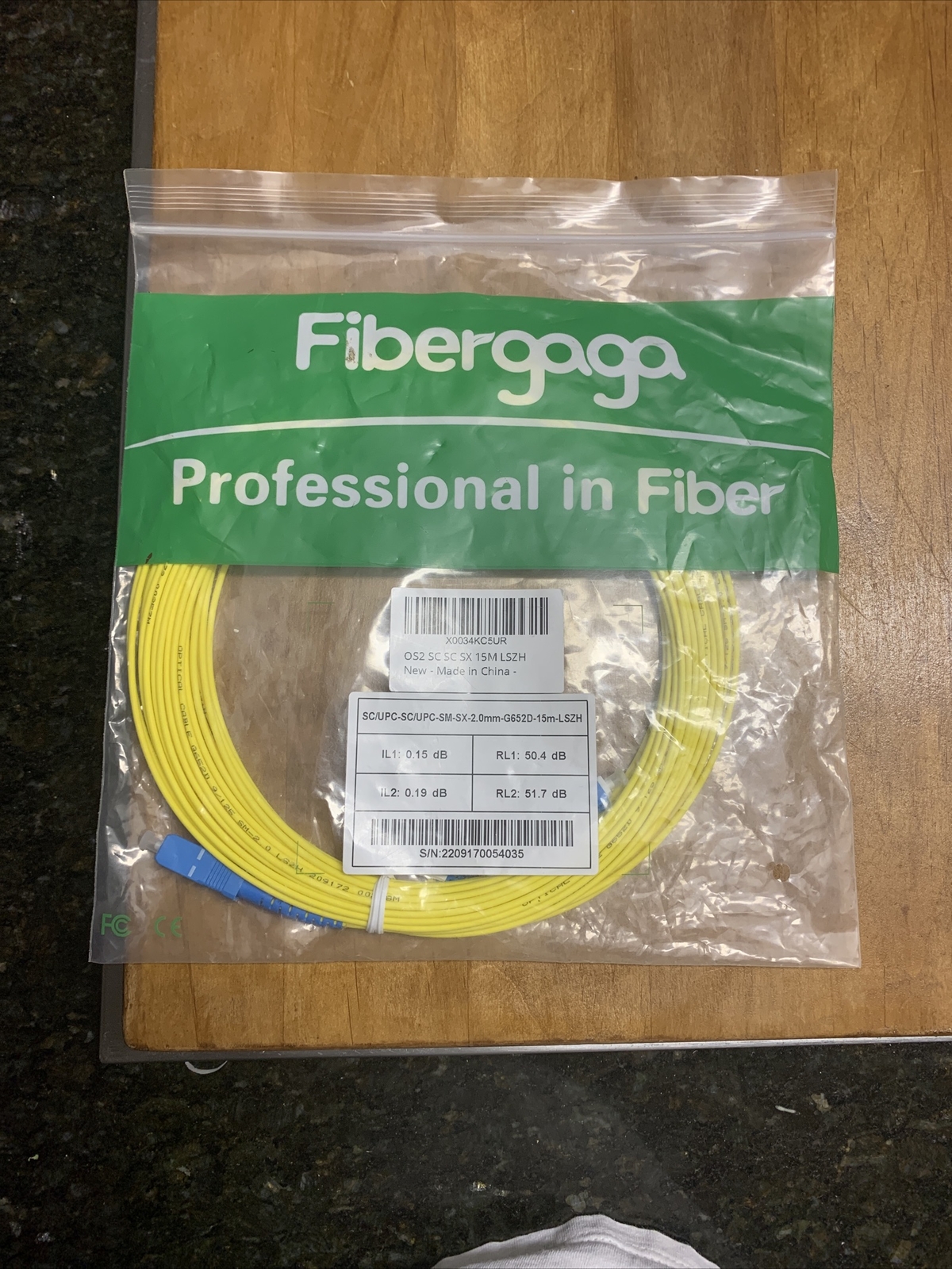 🔥NEW - Fibergaga 15m (49ft) OS2 SC/UPC to SC/UPC Fiber Patch Cable Single Mode