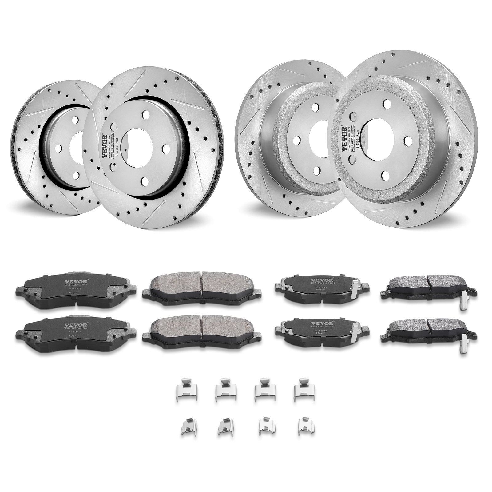 Front and Rear Brake Kit Compatible with 2007-2017 Jeep Wrangler, Drilled and Sl