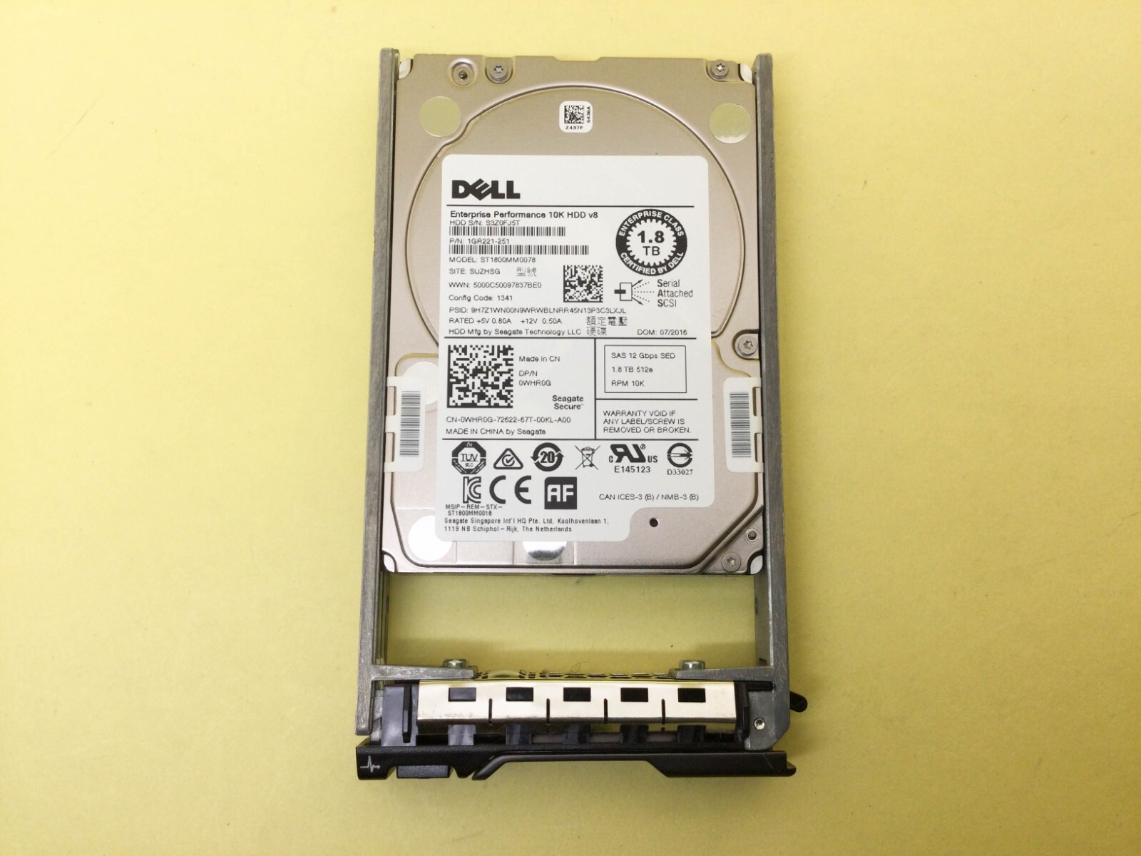 WHR0G DELL 1.8TB 10K SAS 12Gbps SED 512e 2.5" HDD 0WHR0G ST1800MM0078