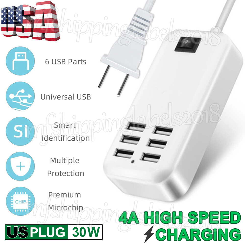 Multi 6 Port USB Hub Wall Charger Station Fast Charging Desktop AC Power Adapter