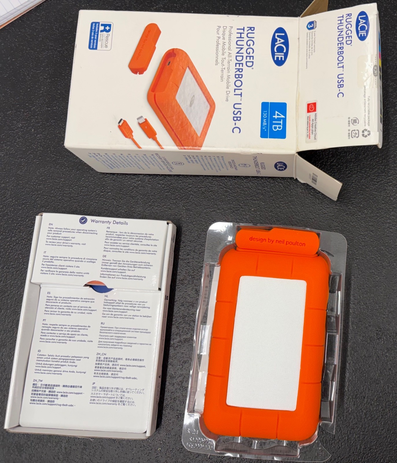 Lacie Rugged 4TB External Hard Drive Thunderbolt Usb C High Speed Drop Resistant