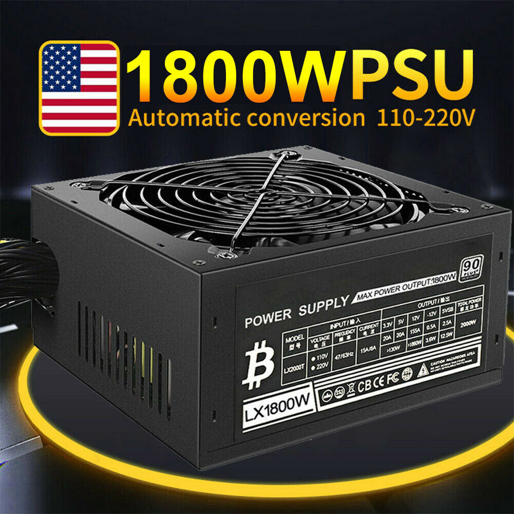 1800W PSU For 8 GPU Mining Power Supply Crypto Miner ETH 16*6+2 PCIE 110V-220V