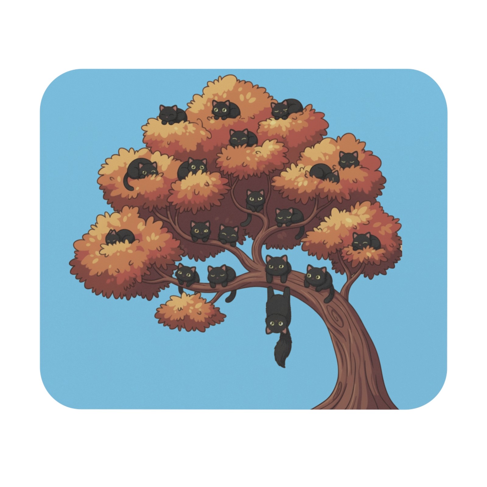 Fall Halloween Tree Black Cat Mouse Pad Rectangle feline lover office desk