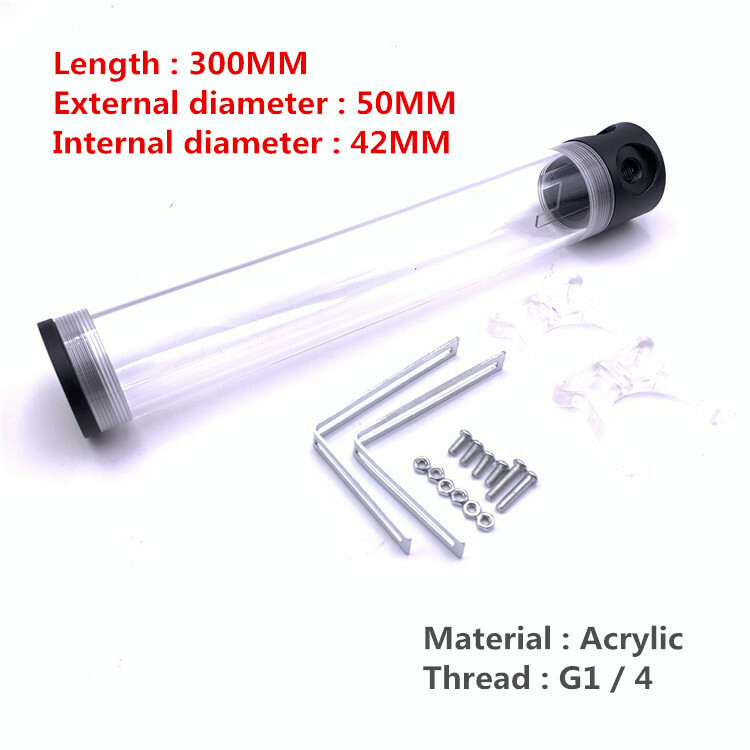 Computer water-cooled acrylic cylindrical water tank 300MM*50MM Side 4 holes