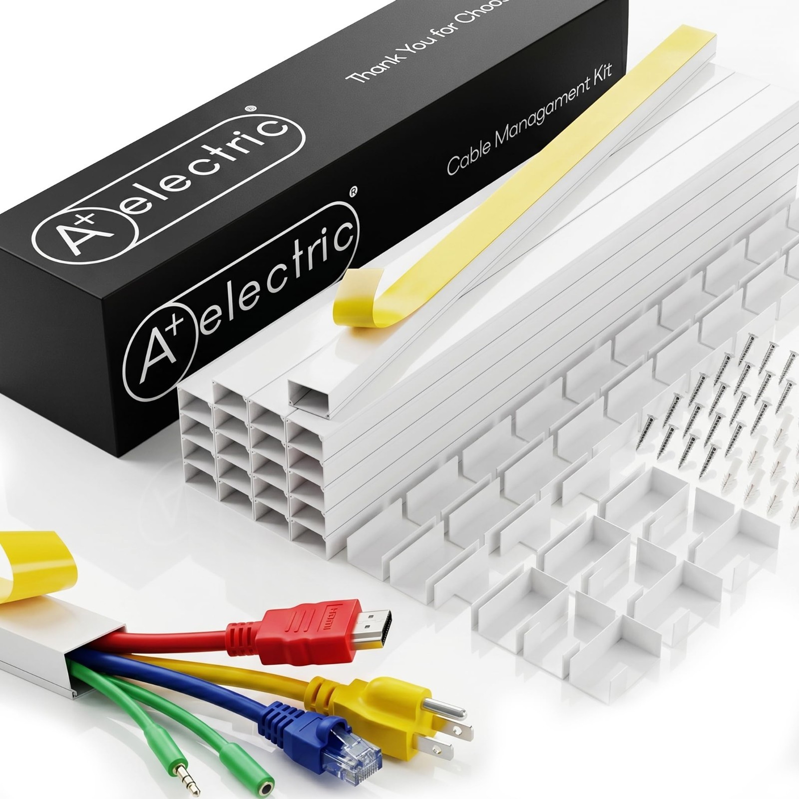 Self-Adhesive Cable Raceway Kit, 26ft Wire Hider for TV & HDMI Cables, 20 Channe