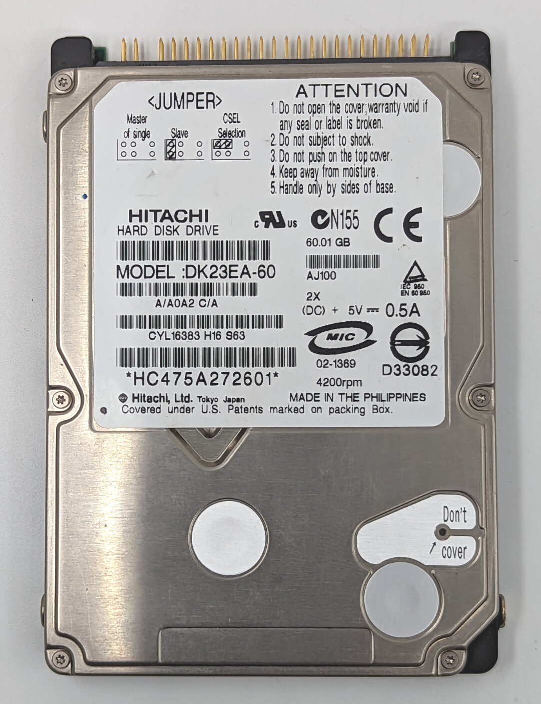 **Untested/Sold As-Is** Hitachi DK23EA-60B 60gb IDE 2.5" HDD