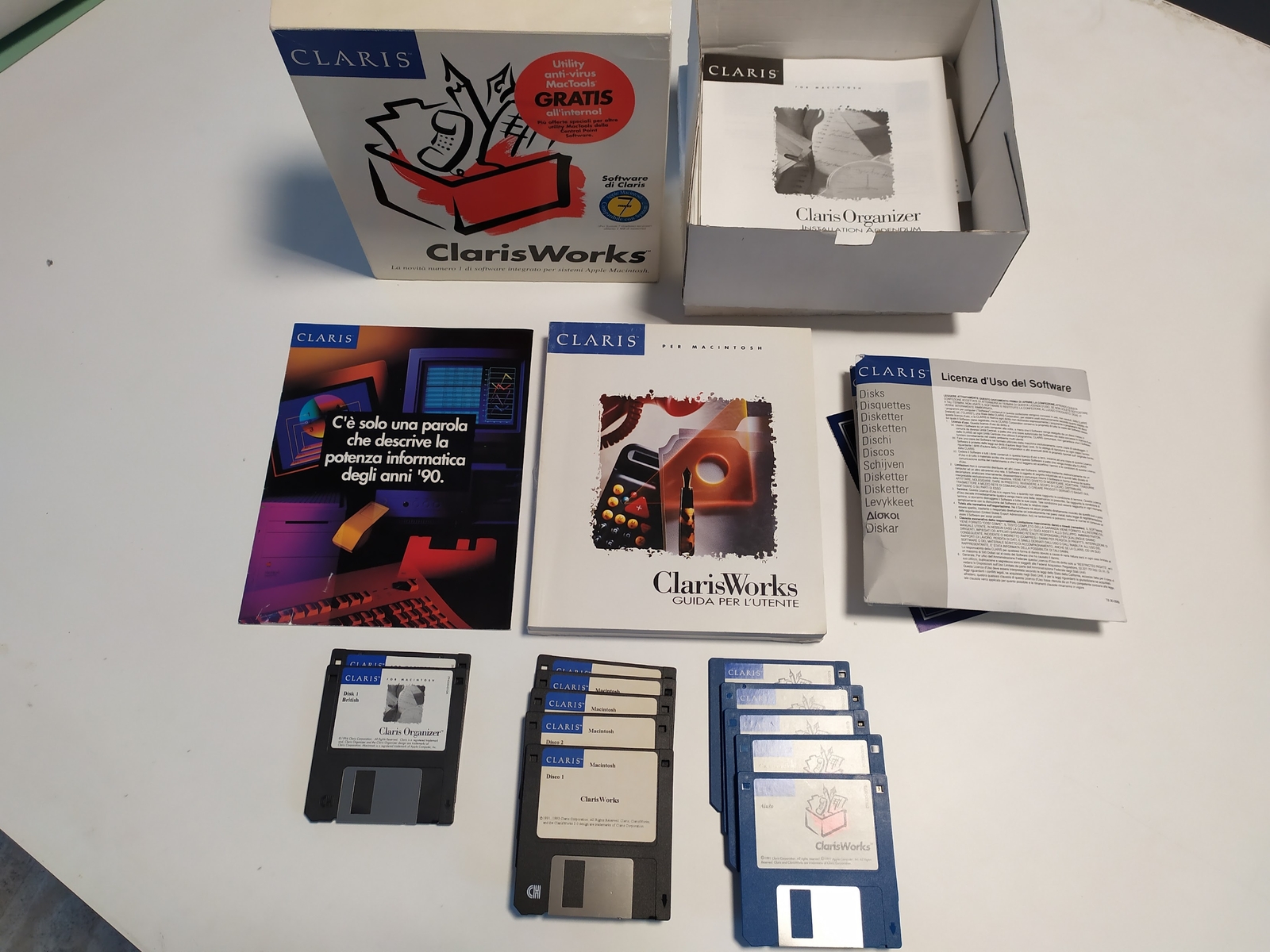 Claris Works Macintosh ORIGINAL Apple Italian BOX Software Complete 1991 