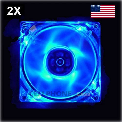 2X 120mm Computer PC Clear Case Cooling Fan With LED - Blue