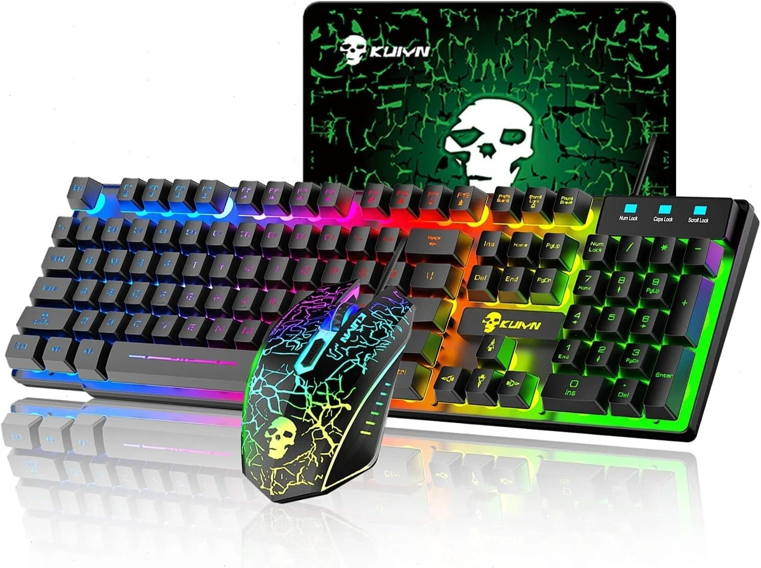 KUIYN T6 Wired Membrane Keyboard Mouse Combo Rainbow RGB Backlight Anti-Ghosting