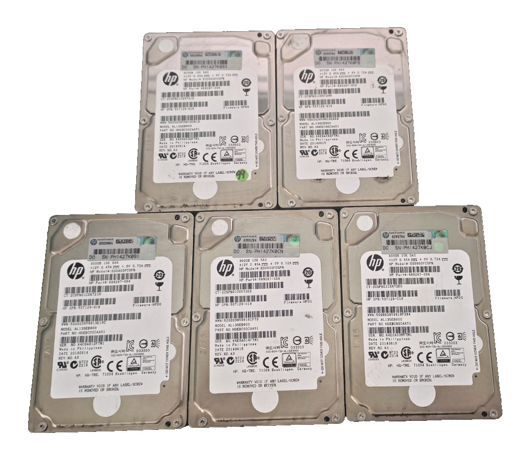 LOT OF 5 HP 900GB 10K SAS 2.5" HDD EG0900FCSPN 689287-004 TESTED *read*