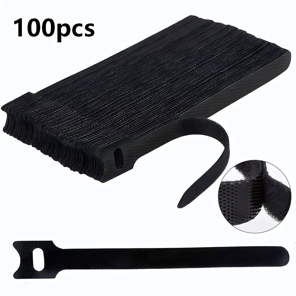 100pcs Cable Straps Wire Cord Hook Loop Ties Reusable Fastening Organizer