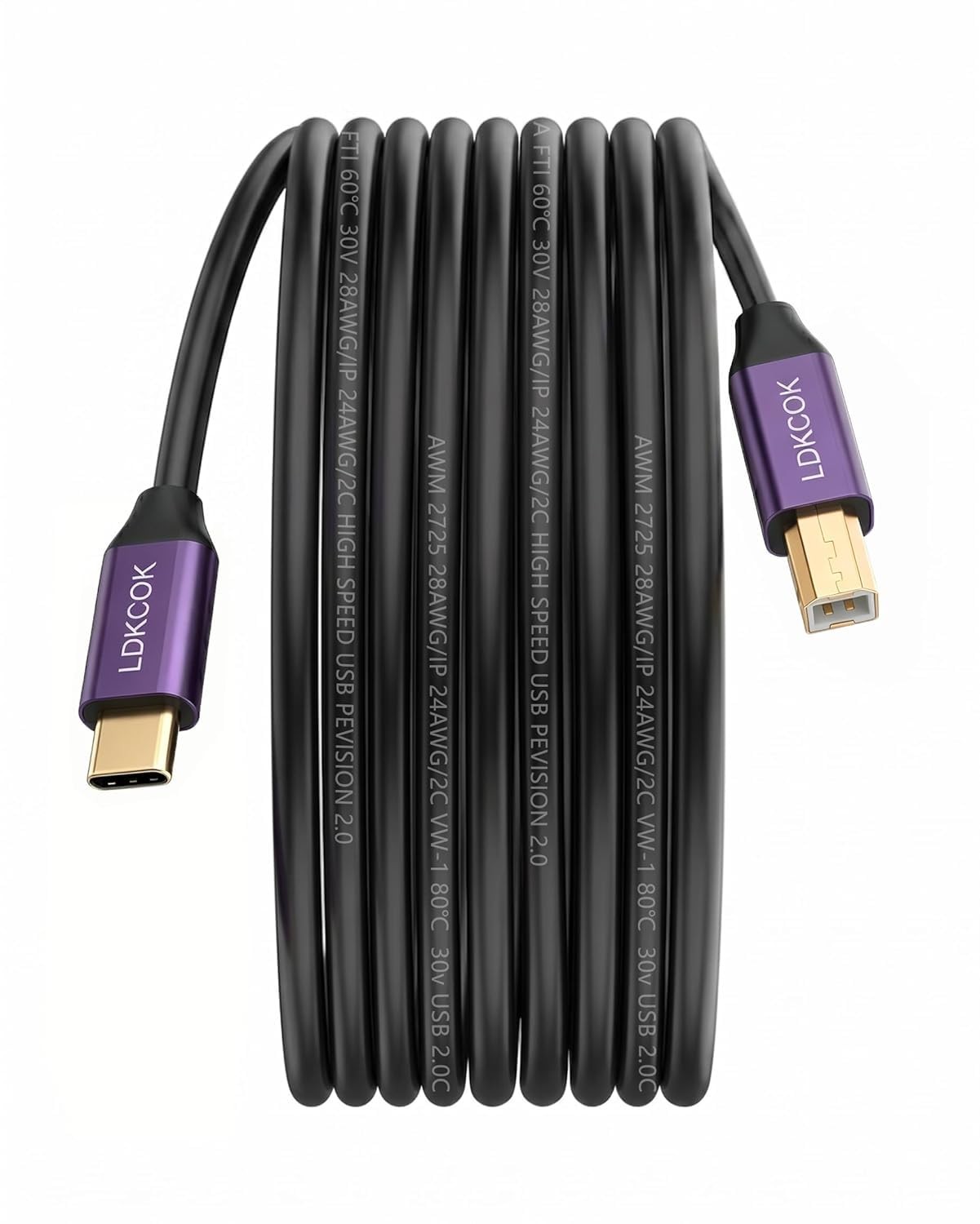 LDKCOK USB C to B Printer Cable 3FT, Premium Gold-Plated Type Black