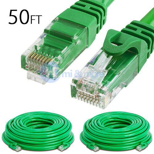 2x 50FT CAT6 Cable Ethernet Lan Network CAT 6 RJ45 Patch Cord Internet Green