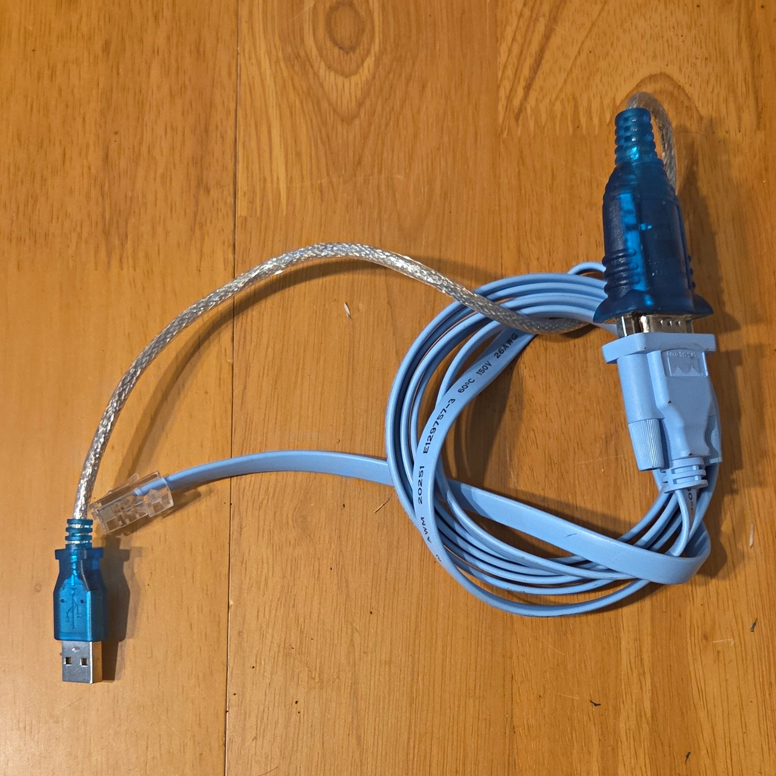 USB-A Male to RJ-45 Male Ethernet Adapter Cable 4.9 ft USB Powered Blue/Clear