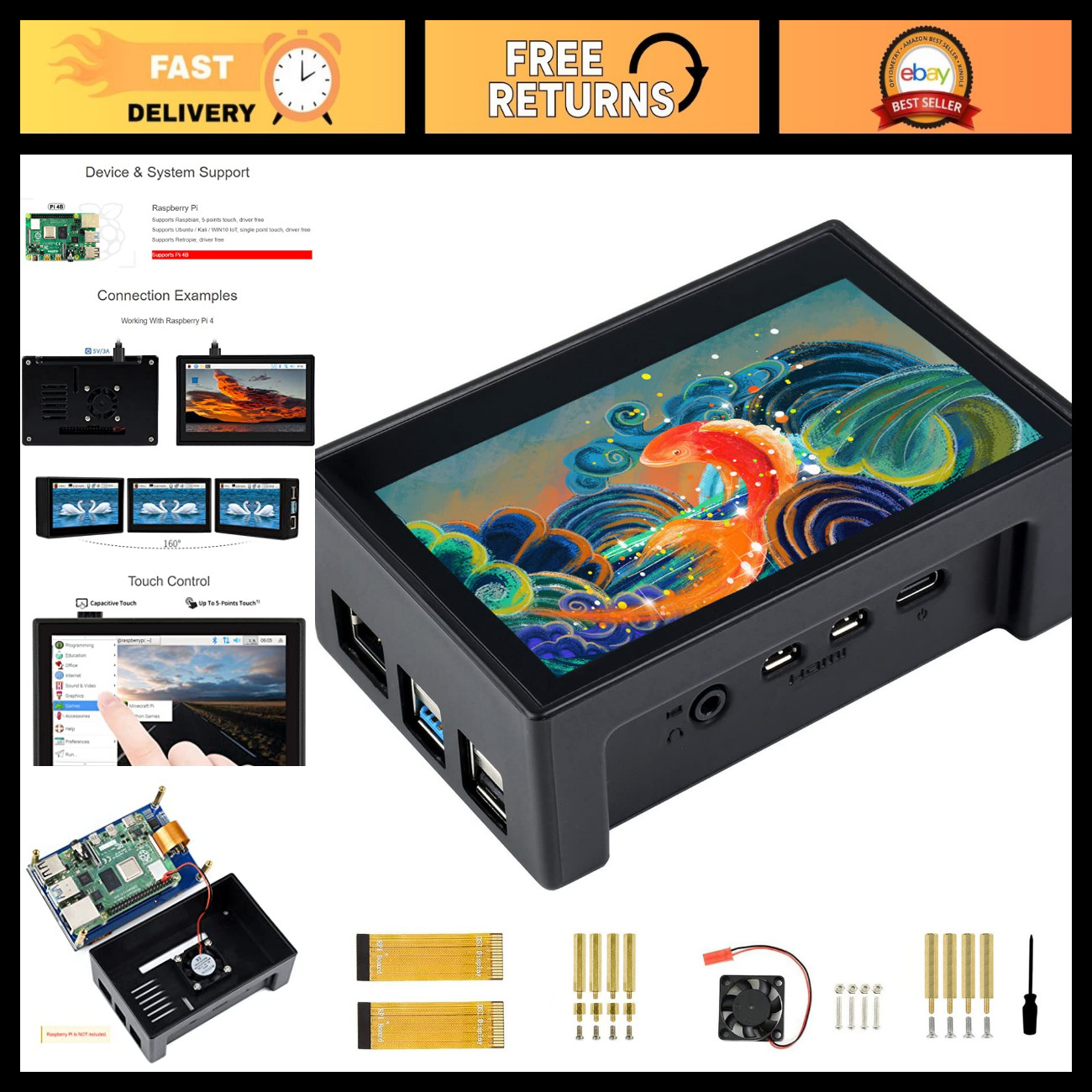 4.3" Touch Screen DSI LCD Monitor for Raspberry Pi 4B - 800x480 IPS Capacitive D