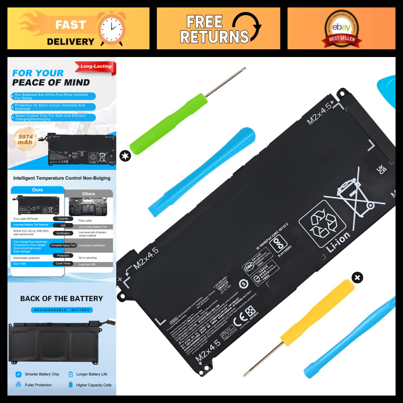 69Wh Battery Replacement for HP Omen 15-DH Series, High Capacity, Long Life