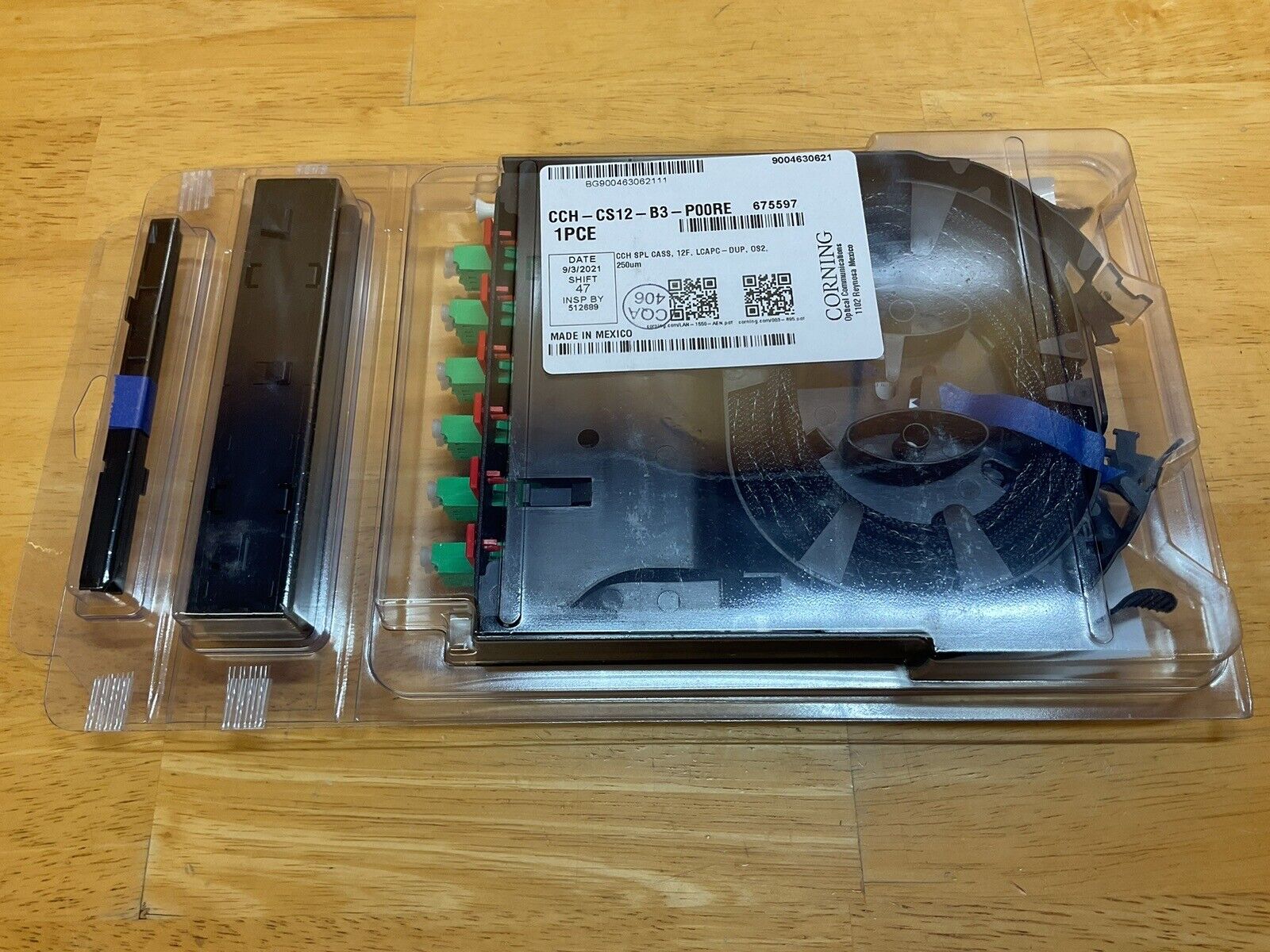 Corning CCH-CS12-B3-P00RE Splice Cassette 12-Fiber LC/APC SM OS2 W/Pigtails
