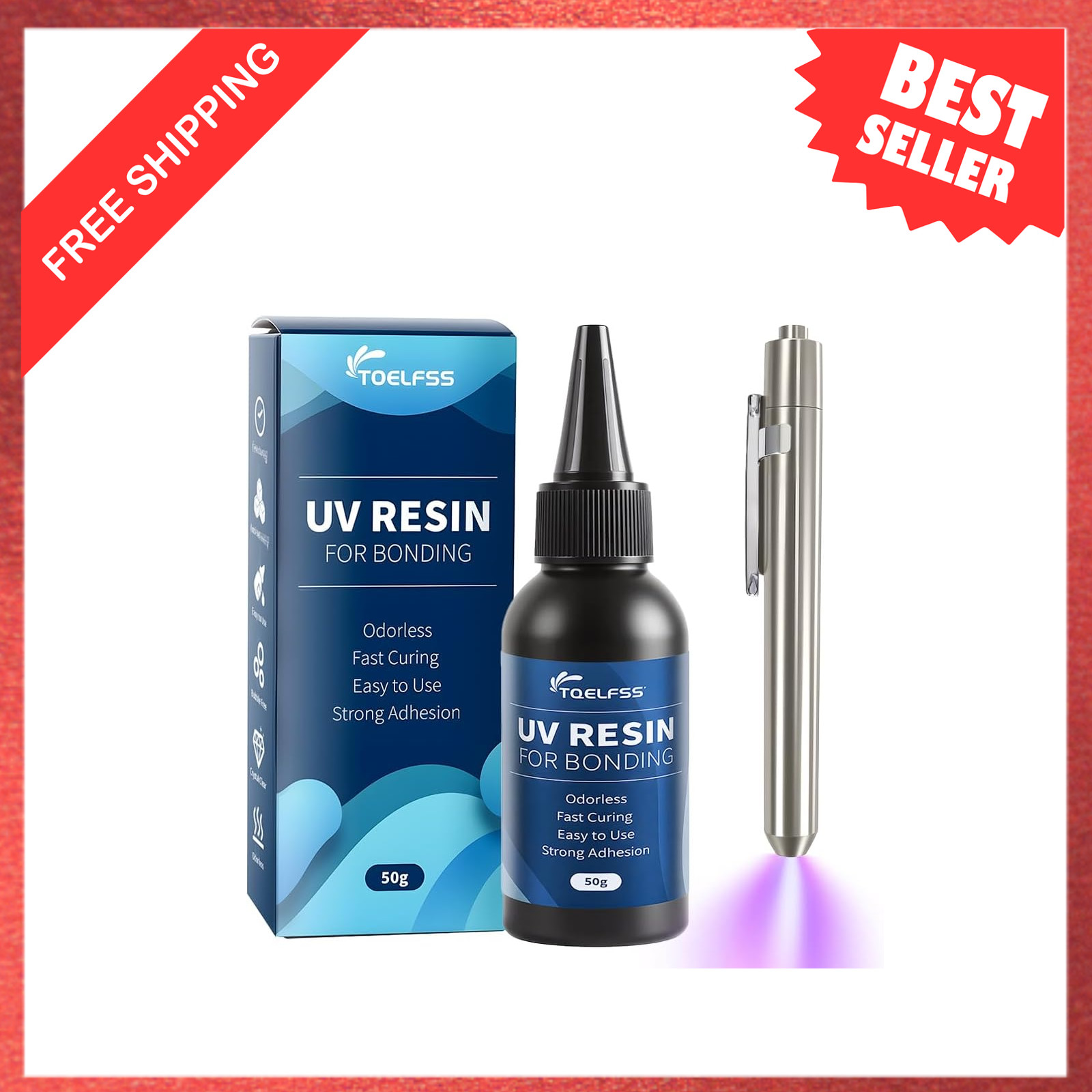 UV Resin Kit with Light, 50g, Fast Curing, Bonding, Clear, Low Viscosity