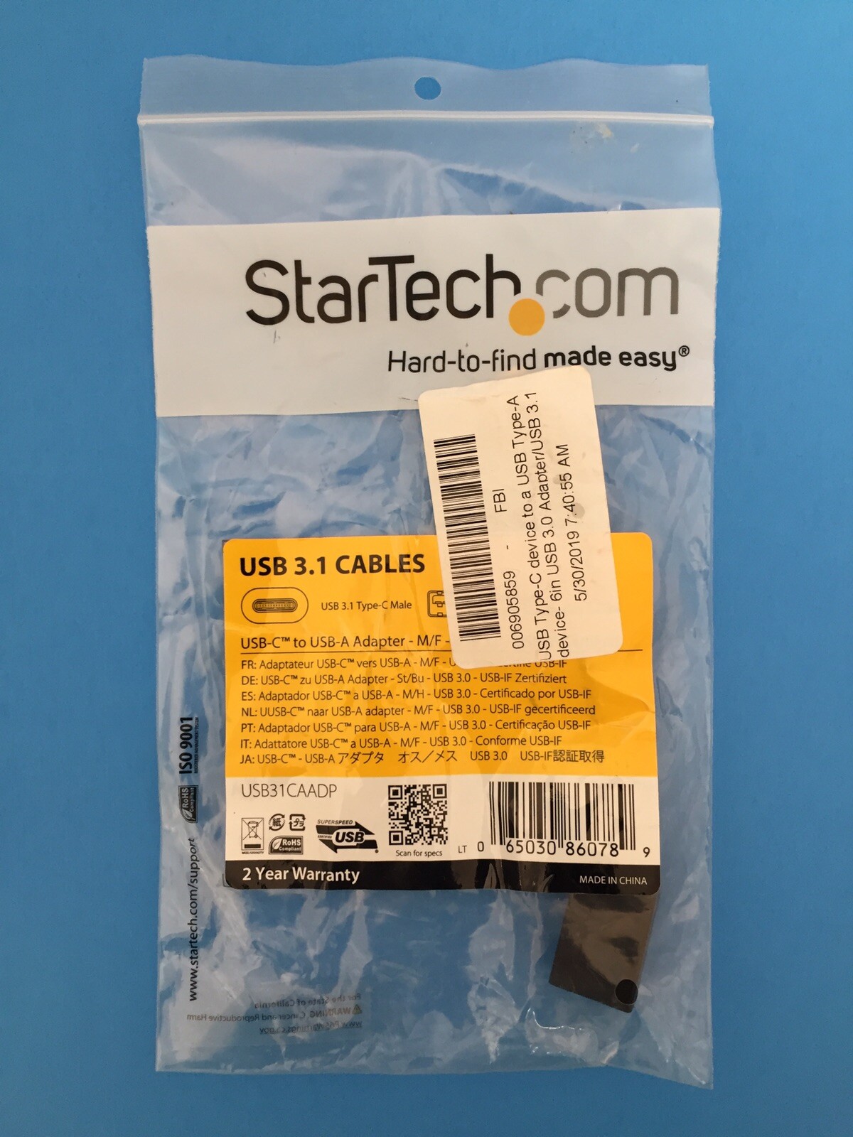 STARTECH.COM USB31CAADP 6IN USB 3.0 TYPE C TO A ADAPTER