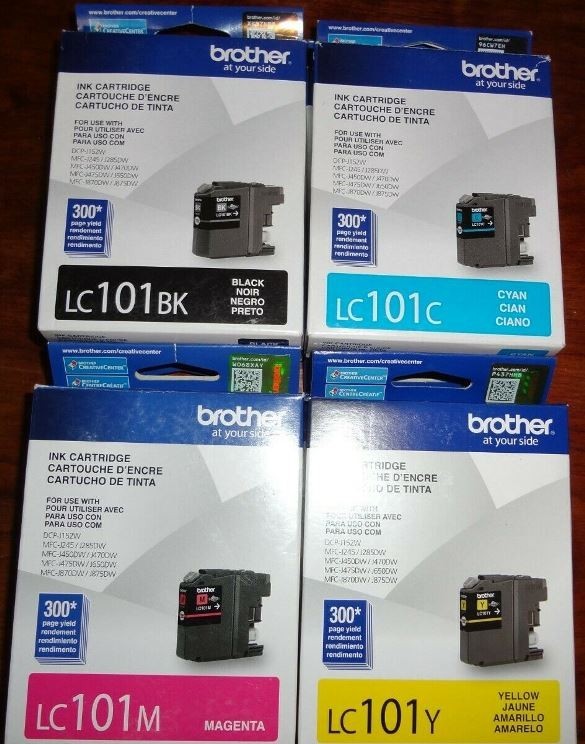 Set 4 Factory Sealed Brother LC101  Inkjet Cartridges dated 2022-2023