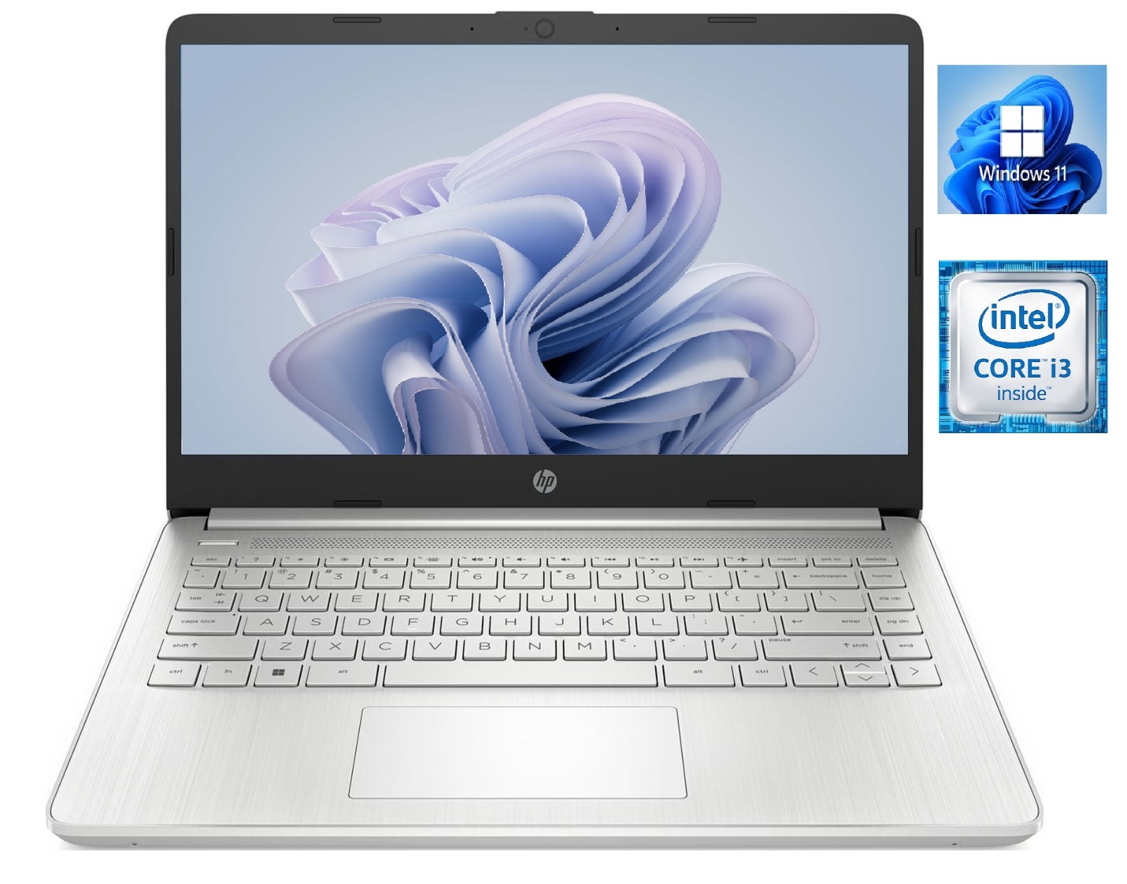 HP 14" HD Laptop, Intel 2-Core i3 CPU, 16GB RAM, 512GB NVMe SSD, Win 11, Silver