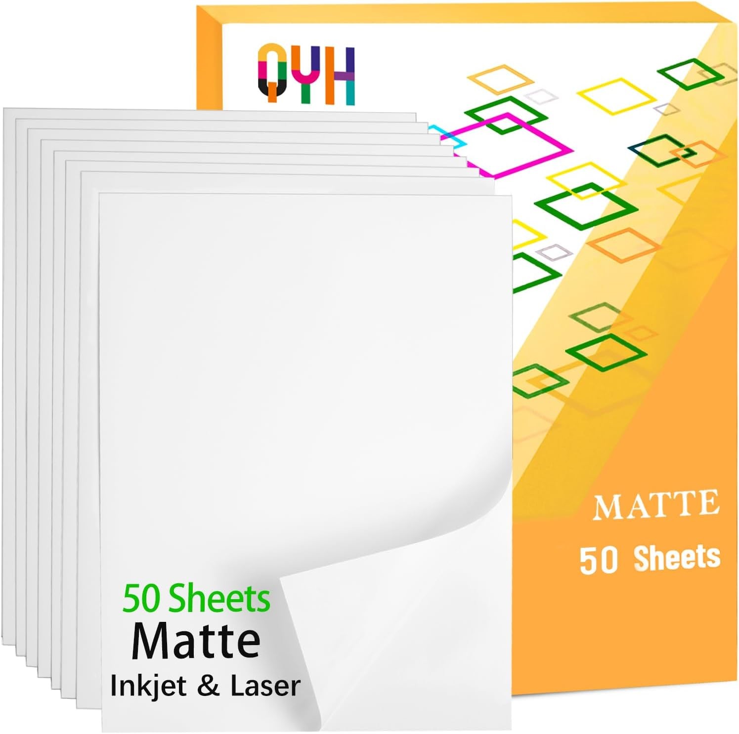 QYH Printable Vinyl Sticker Paper for Printer - 50 sheets Matte Waterproof