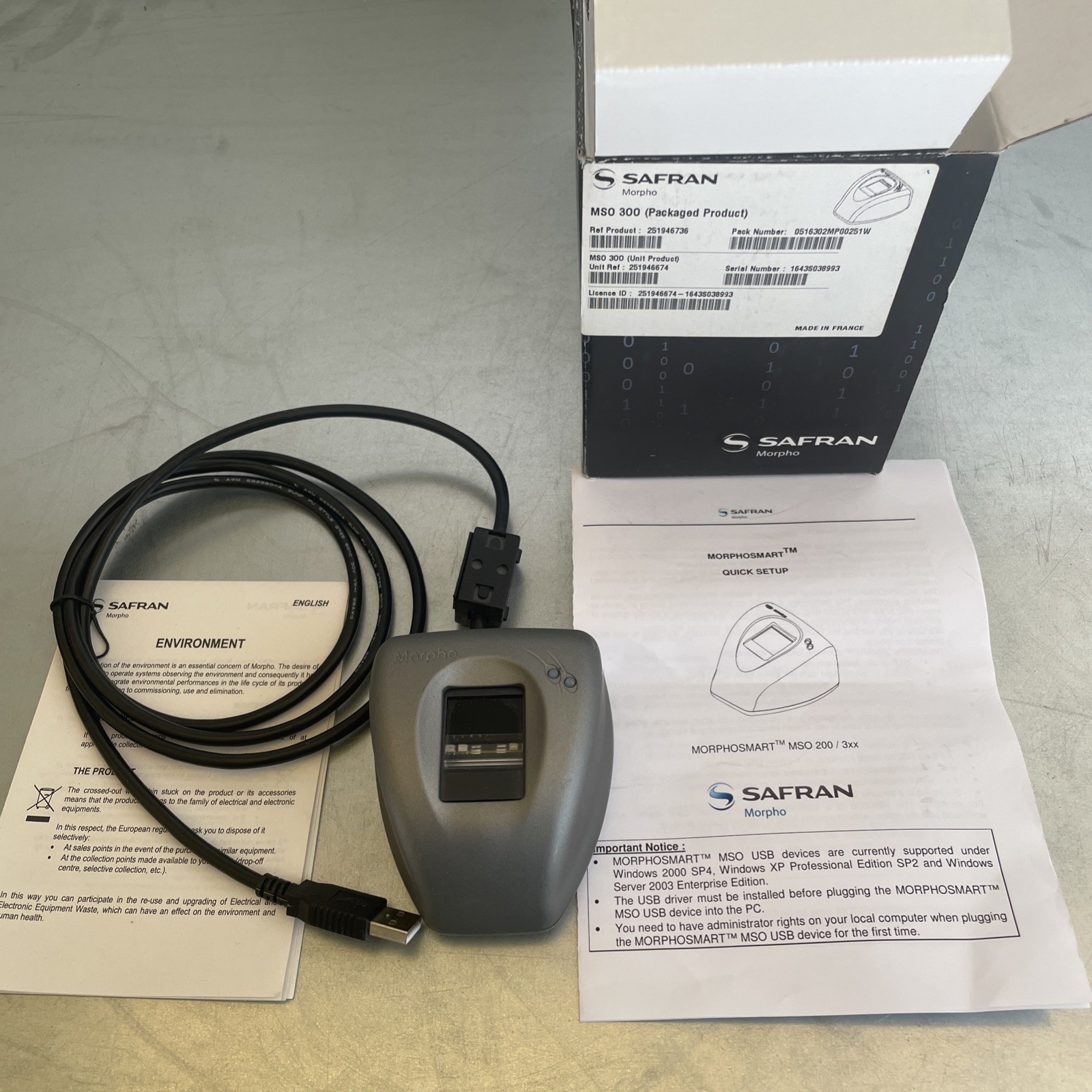 SAFRAN MORPHO MSO-300 OPTIC USB FINGERPRINT SENSOR READER PN, 251946674
