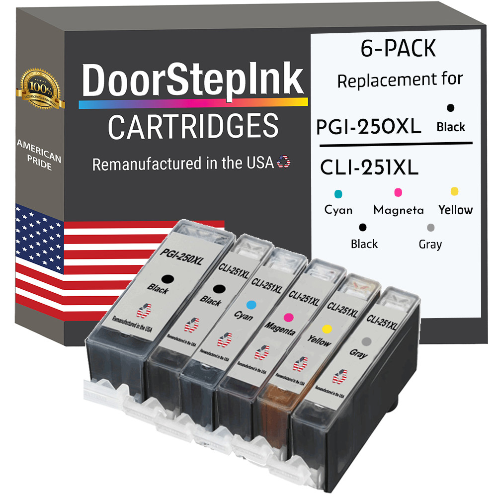 DoorStepInk Compatible Ink Cartridges for Canon PGI-250XL/ CLI-251XL 6Pack-USA