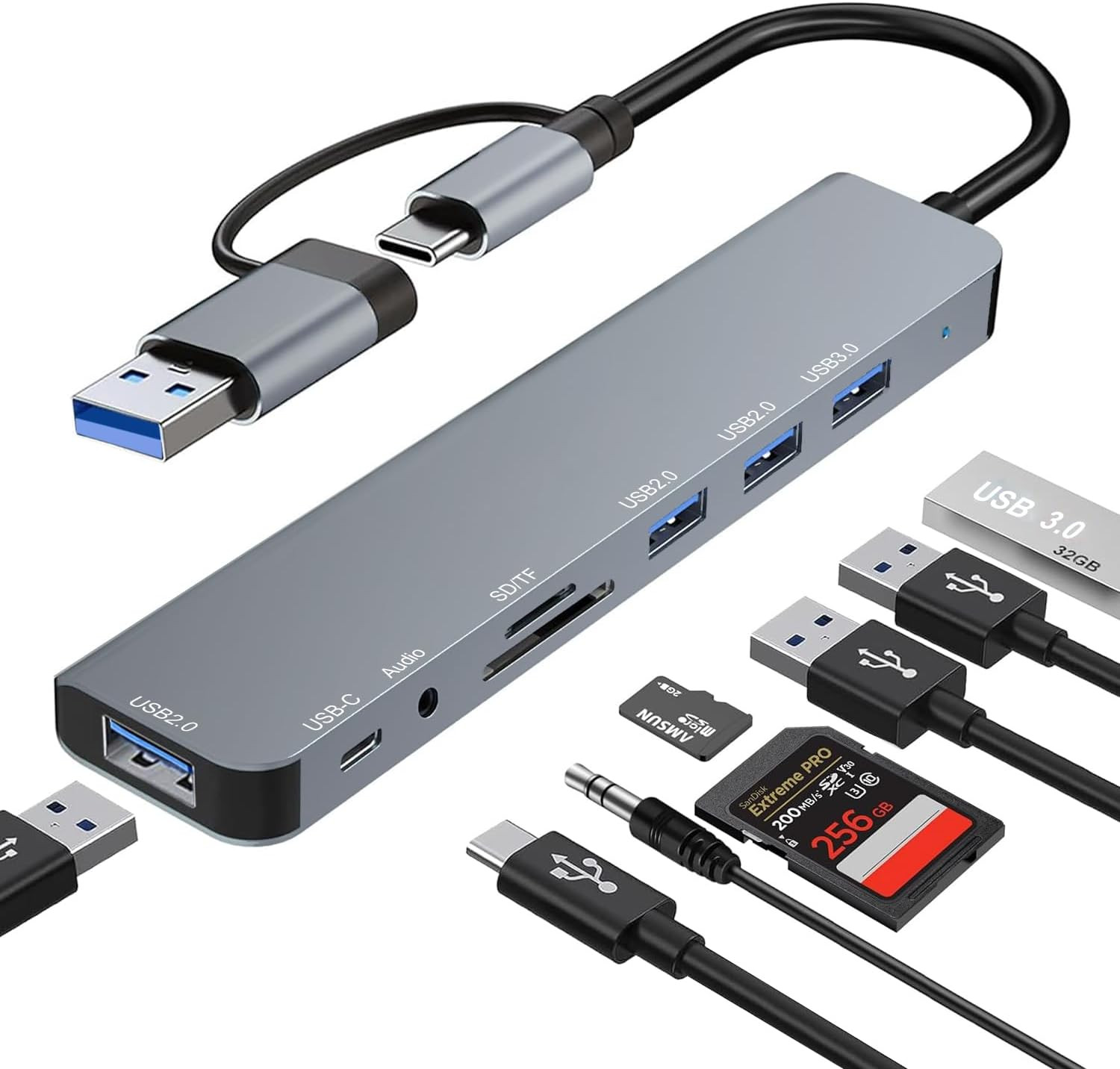 USB C Hub USB Hub 3.0 Upgrade 8 in 2 USB Splitter with USB-C/4 USB a Port Extend