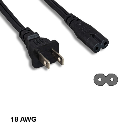 KNTK 6' Non-Polarized AC Power Cable NEMA 1-15P/IEC60320 C7 18AWG 10A 125V UL