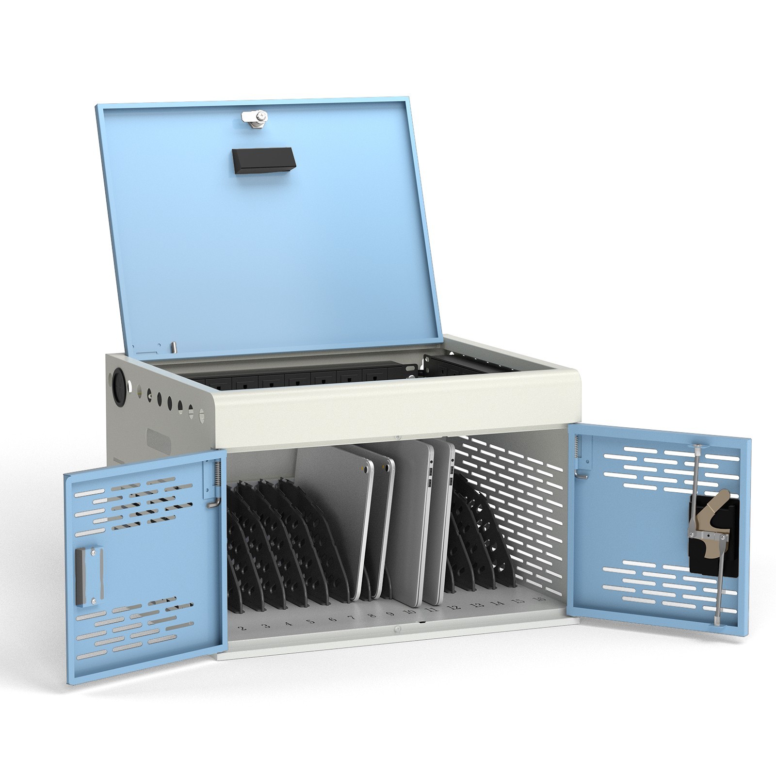 16-Unit Laptop & Tablet Charging Lock Box, Chromebook Locking Charging Station