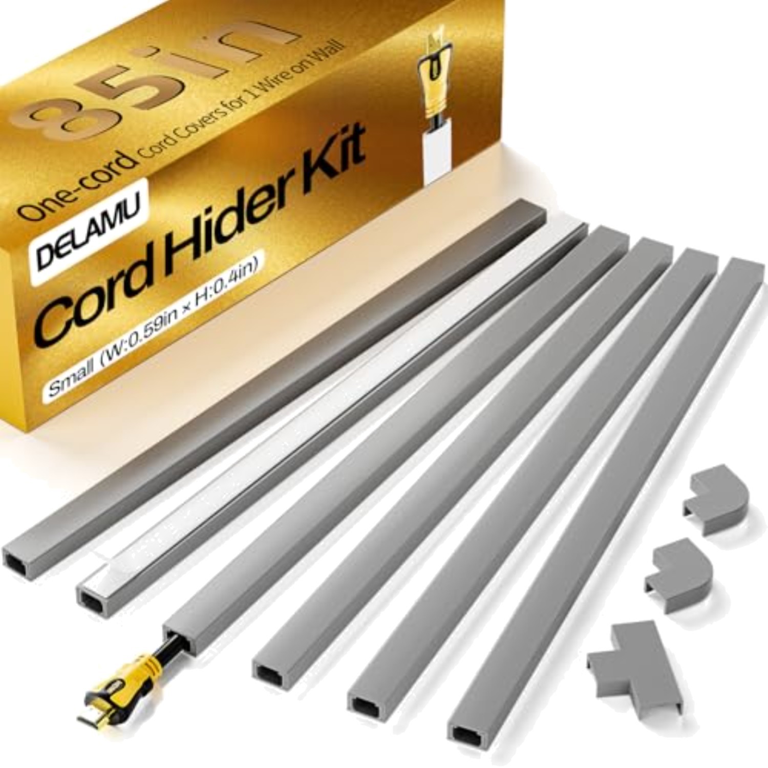 Cord Hider 85in Self-Adhesive Grey Cable Cover for Wall TV Cords Management