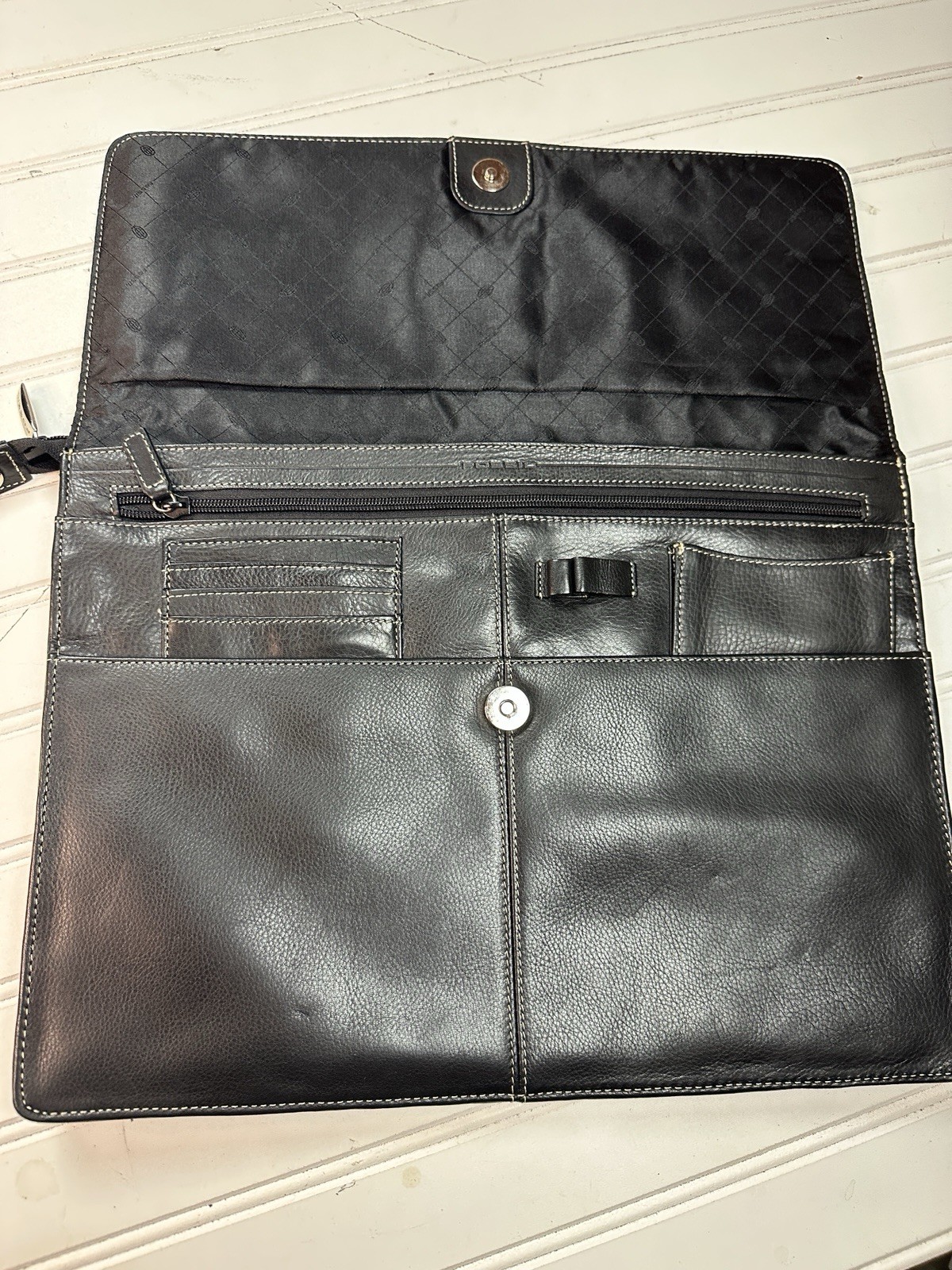 Fossil Black Leather Bag Organizer Insert Portfolio Pockets Storage 10x14