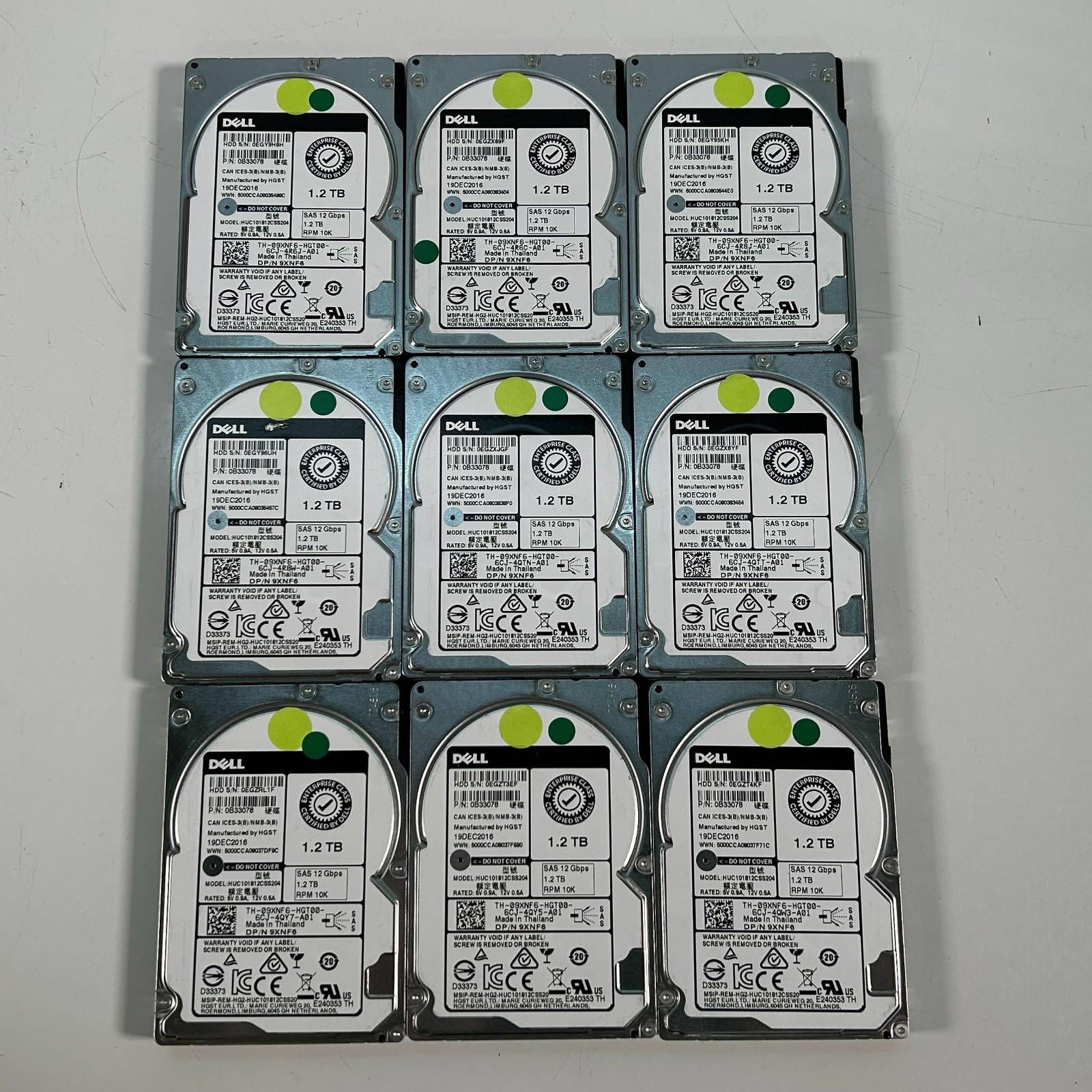 Dell 0B33078 1.2TB 2.5" SAS 12Gbps 10K RPM Internal Hard Drive Lot of 9