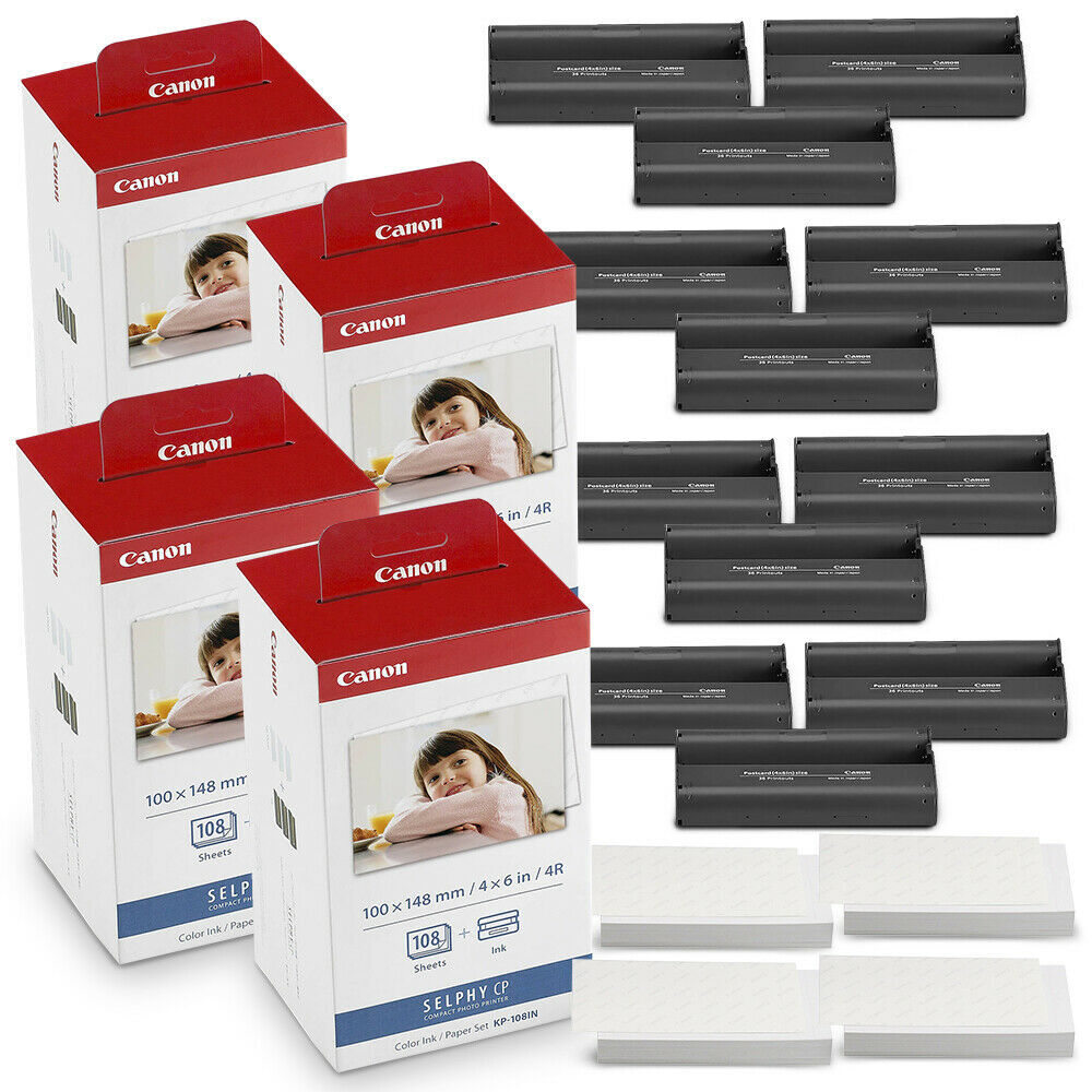 Canon Selphy CP1500 CP1300 CP1200 4x6 108 sheet Color Ink Paper Set KP-108IN Lot