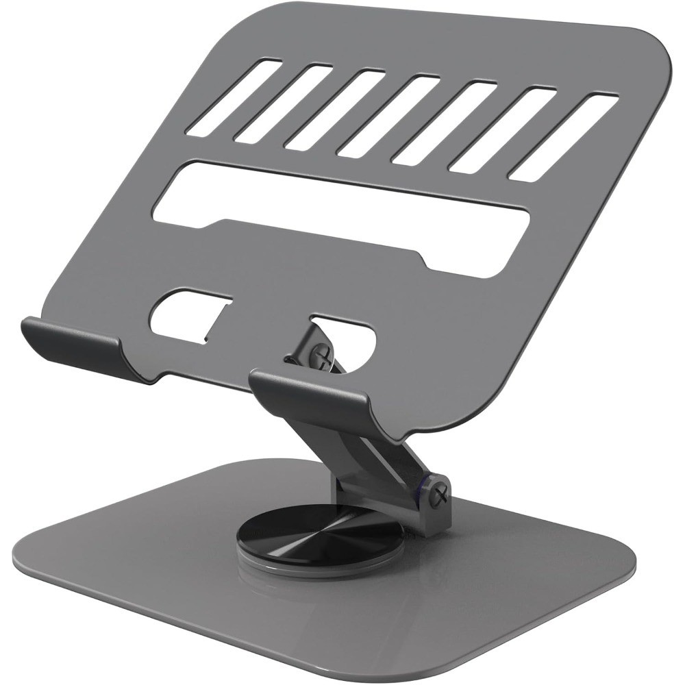 Metal Tablet Stand Holder Adjustable for iPad Kindle Tab, Grey 360° Rotation,