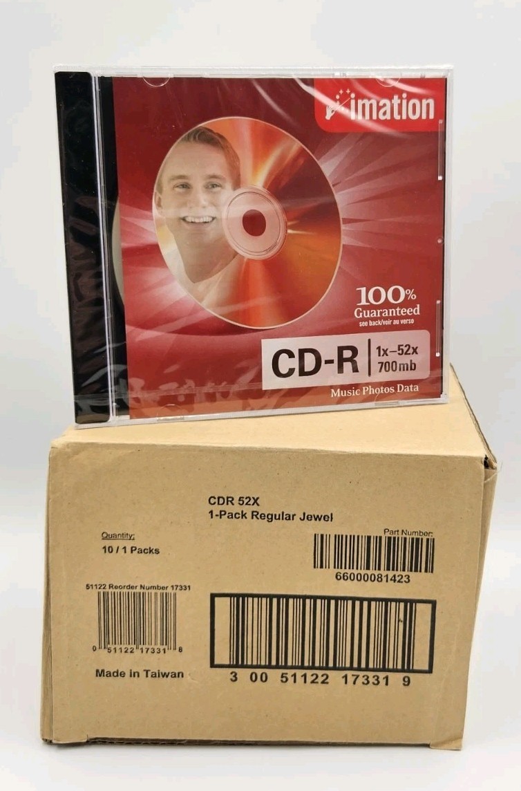 Case Of 10 New Sealed CD-R Imation Storage Media 700MB 52X 80 Min in Jewel Case 