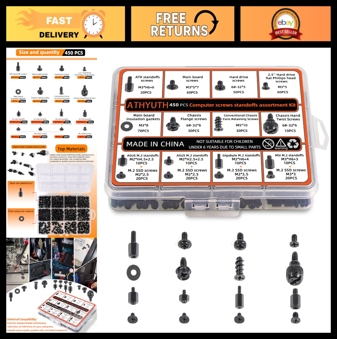 450-Piece PC Screw Kit for Building & Repair - M.2, HDD, SSD, Standoff Screws