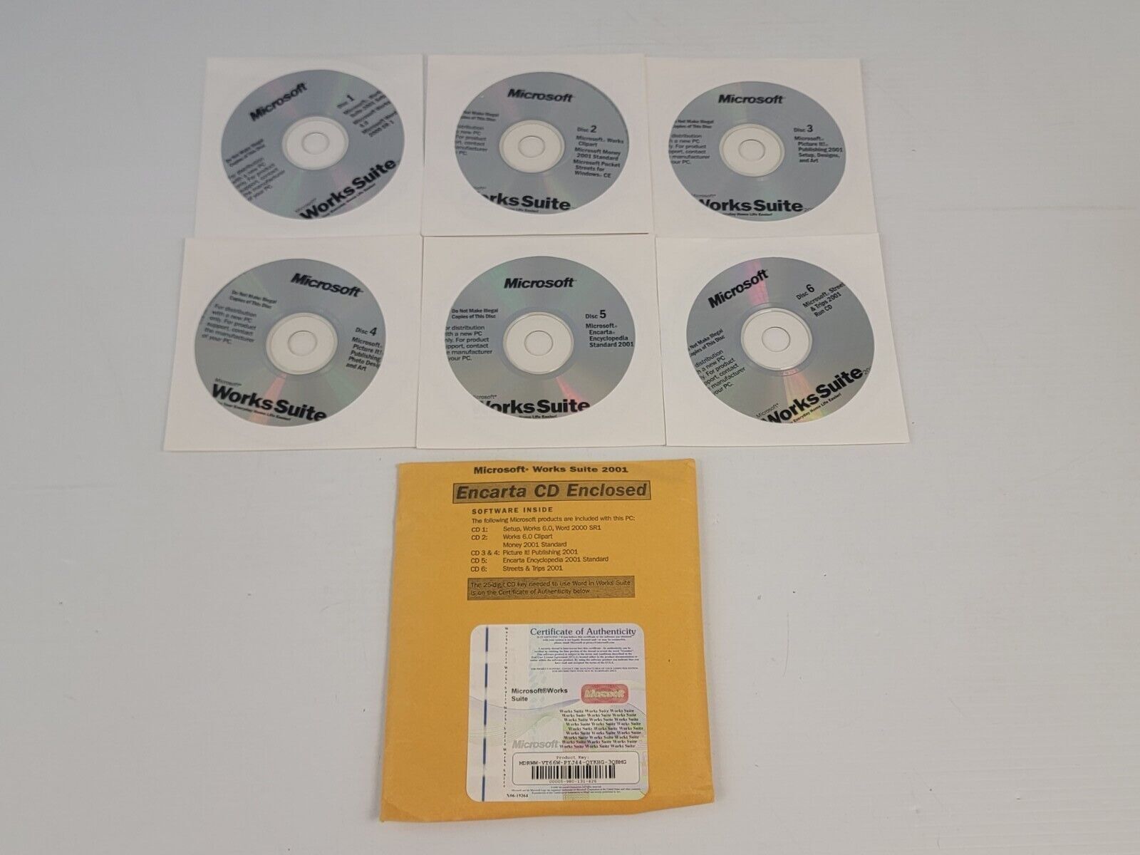 Microsoft Works Suite 2001 w/ Word Money Encarta  Set of 6 CDs Unused NEW