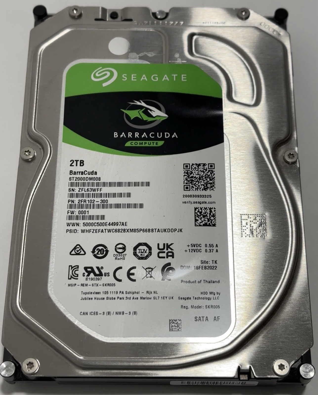 Seagate BarraCuda 2TB 7200RPM SATA 3.5in HDD ST2000DM008 | 0 Bad Sectors | PASS