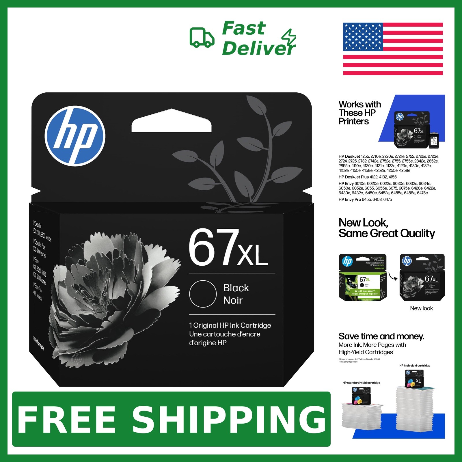 HP 67XL Black High-Yield Ink Cartridge, One Size