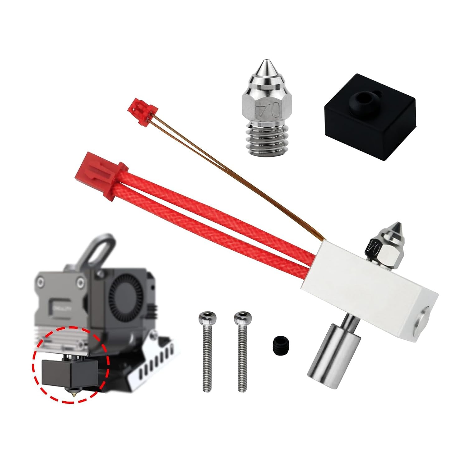 CR Official Sprite Extruder Heater Block Kit with Plated 0.4mm Nozzle High Tempe