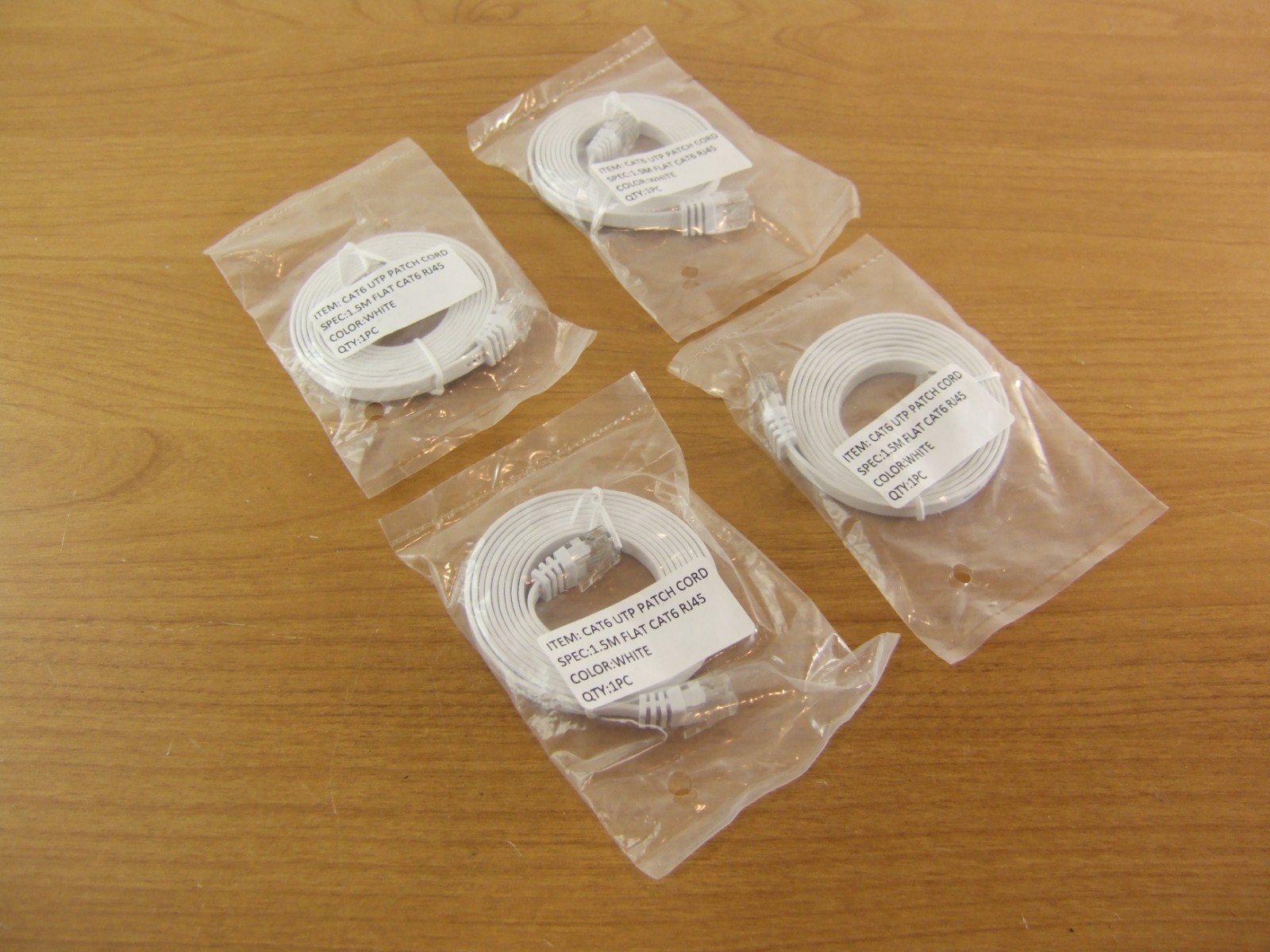 Lot 4 White CAT6 Patch Cord 5 Foot Flat Cable Wire J45 1.5M Ethernet UTP CAT 6