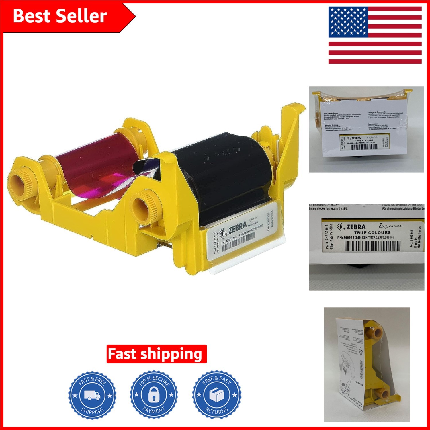 Professional Zebra Card Ribbon 800033-840 - 200 High-Quality Prints & Easy Load