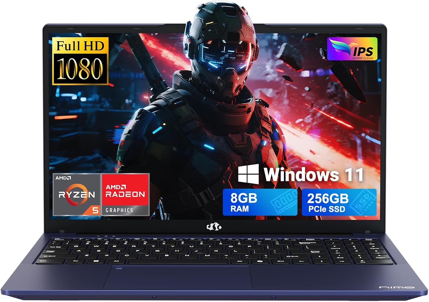 NIMO 15.6" FHD R5 AI Student Laptop, 8GB RAM 256GB SSD 4 Cores up to 3.7GHz