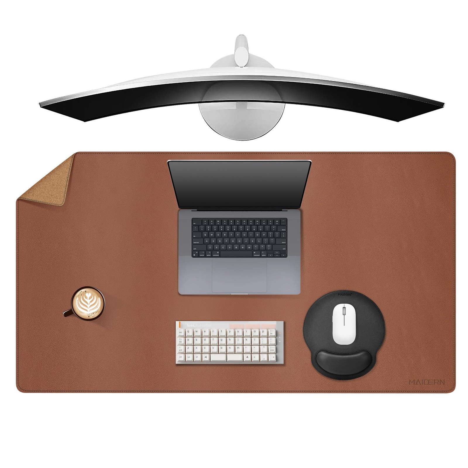 Reversible Cork Leather Desk Pad Waterproof Computer Mouse Mat Brown 40x24 Inch