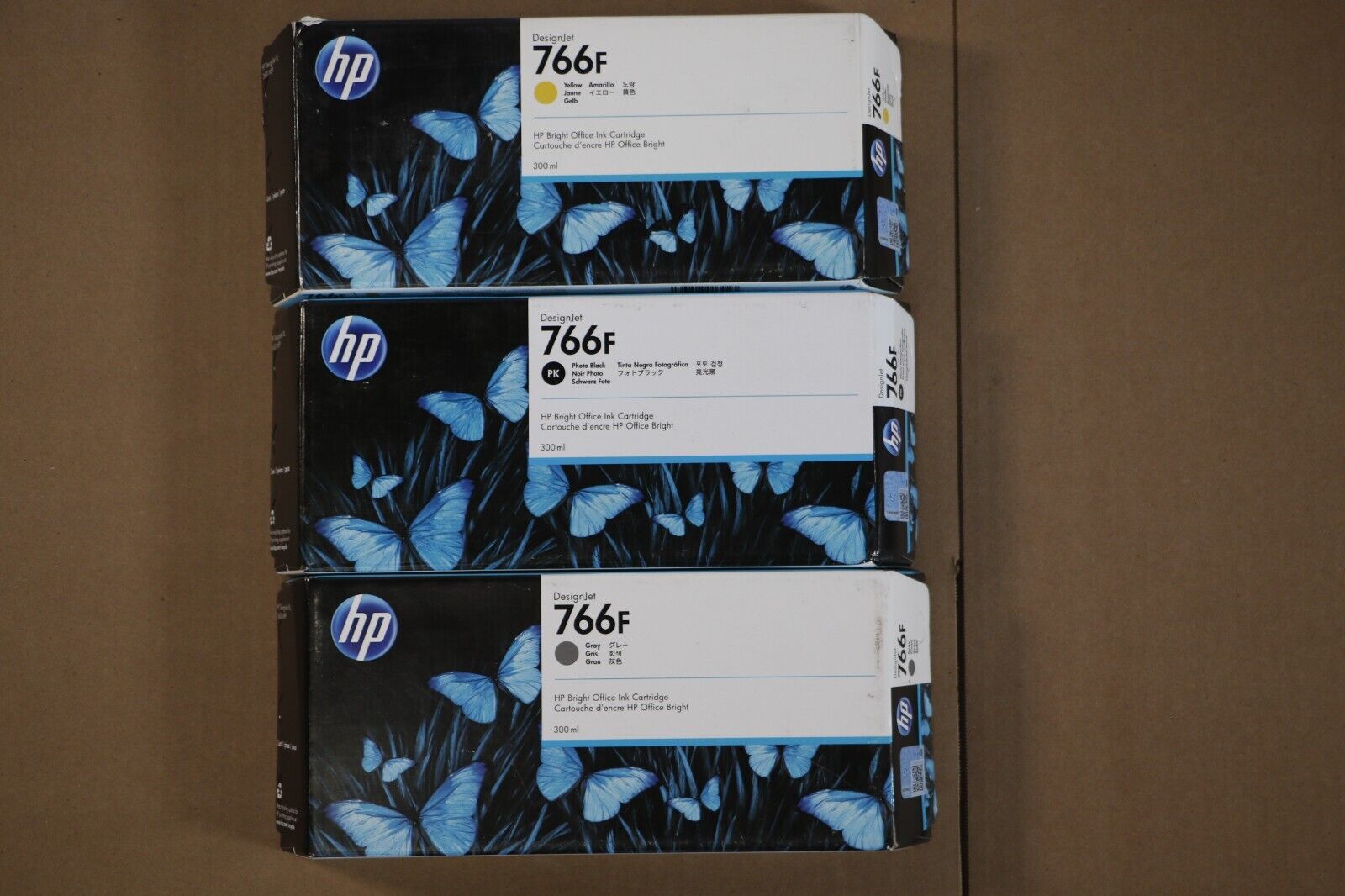 3 New OEM HP 776F DesignjetXL 3600 MFP Y,PB,Gray Inks  1XB31A, 1XB34A, 1XB35A