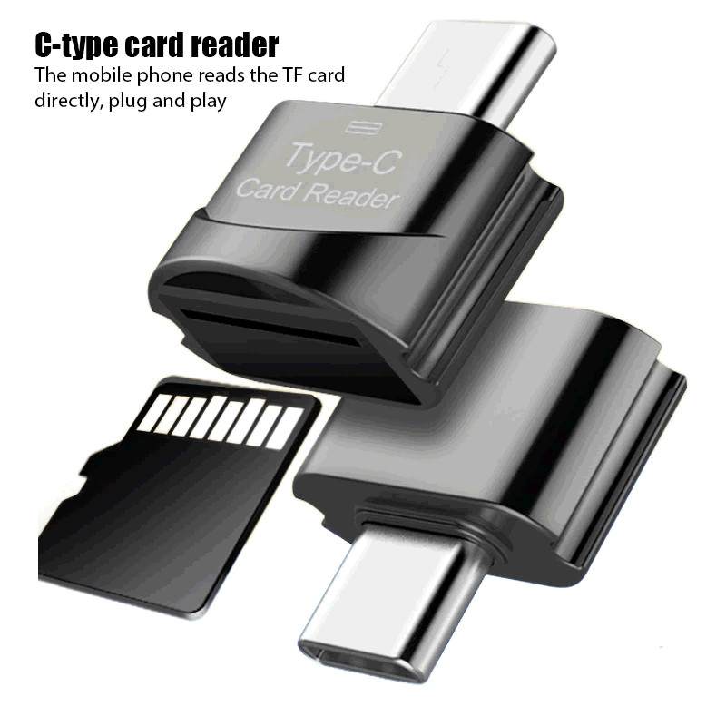 Black Type-C OTG USB Adapter Card Reader for Micro SD/TF – Android/Laptop