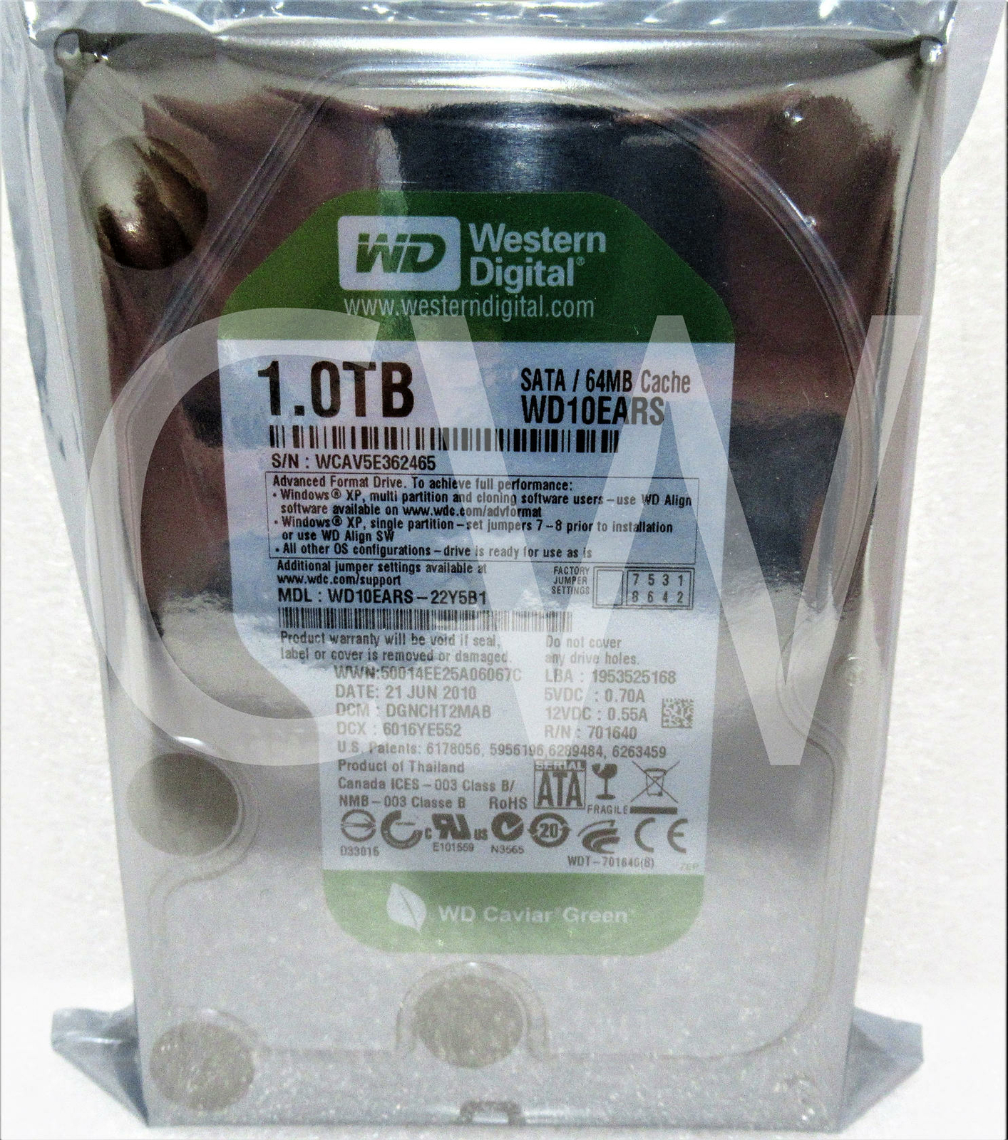 WD10EARS Western Digital GREEN 1TB 5400RPM 3Gbps 3.5" SATA HDD Hard Drive